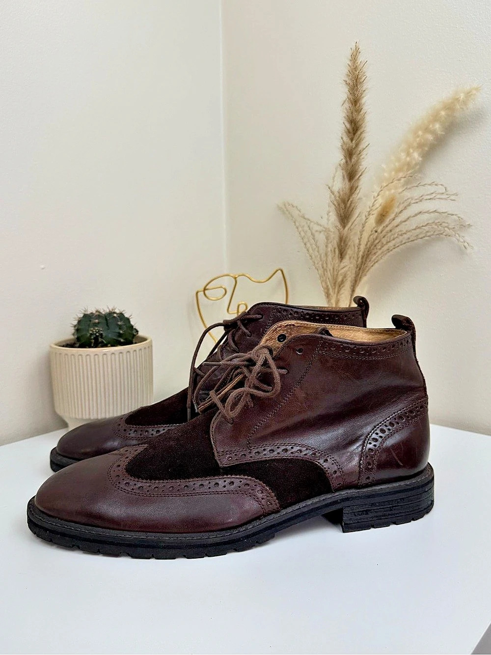 Florsheim Wingtip Brogue Leather Suede Boots Brown – Men’s US 11 D